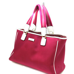 GUCCI Tote Bag Canvas Leather White Pink